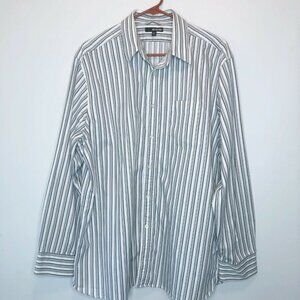 Murano Men XL Gray White Stripe Long Sleeve Button
